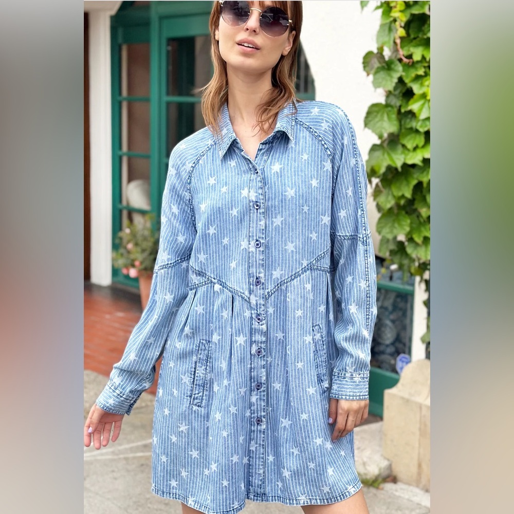 Billy T Blue Star Patterned Shirt Dress